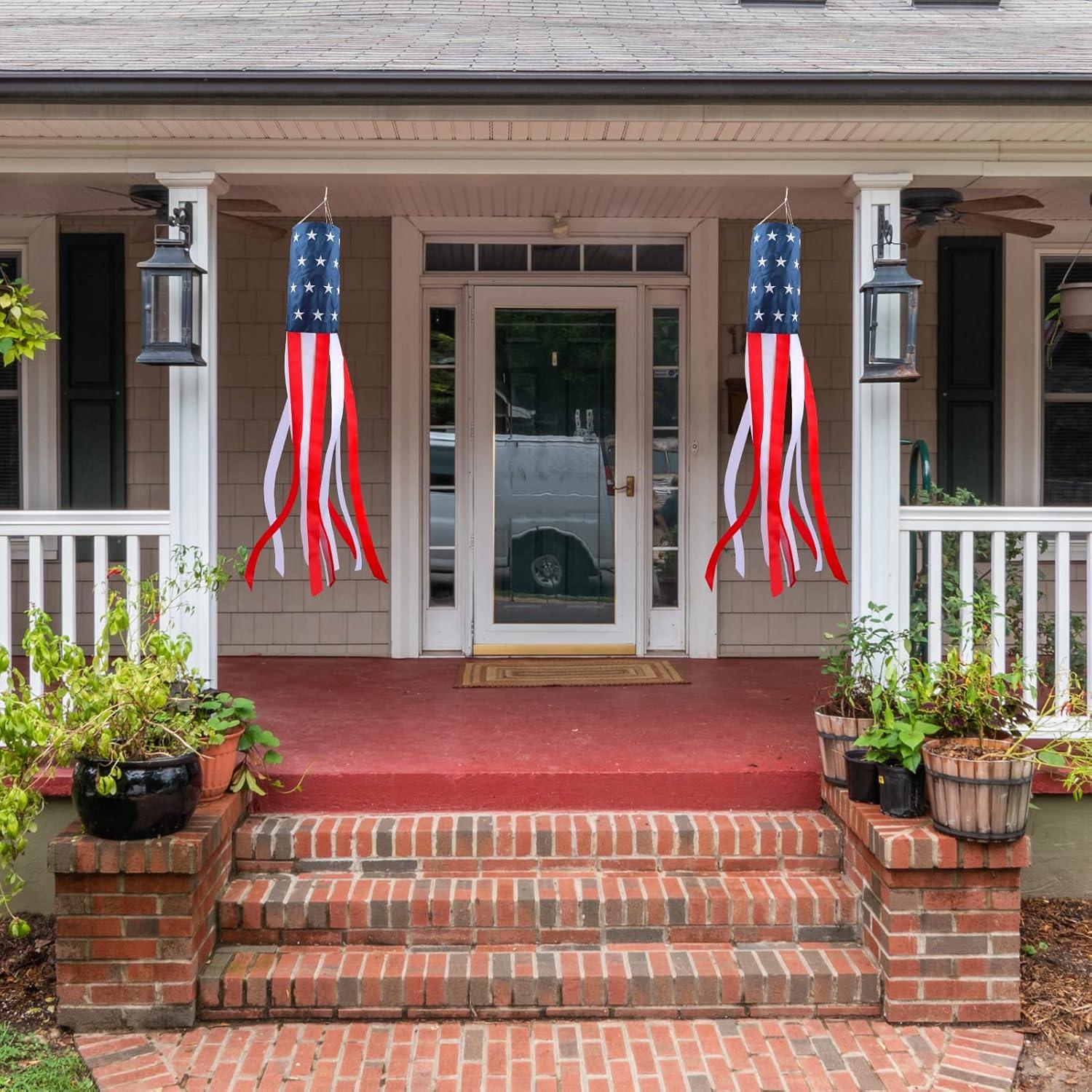 4th Of July Decorations,40 Inch American Windsock Heavy Duty,Patriotic Fourth Of July Outdoor Decor, American Flag USA Windsock With Embroidered Stars,Red White And Blue Decor For Memorial Day,Outside