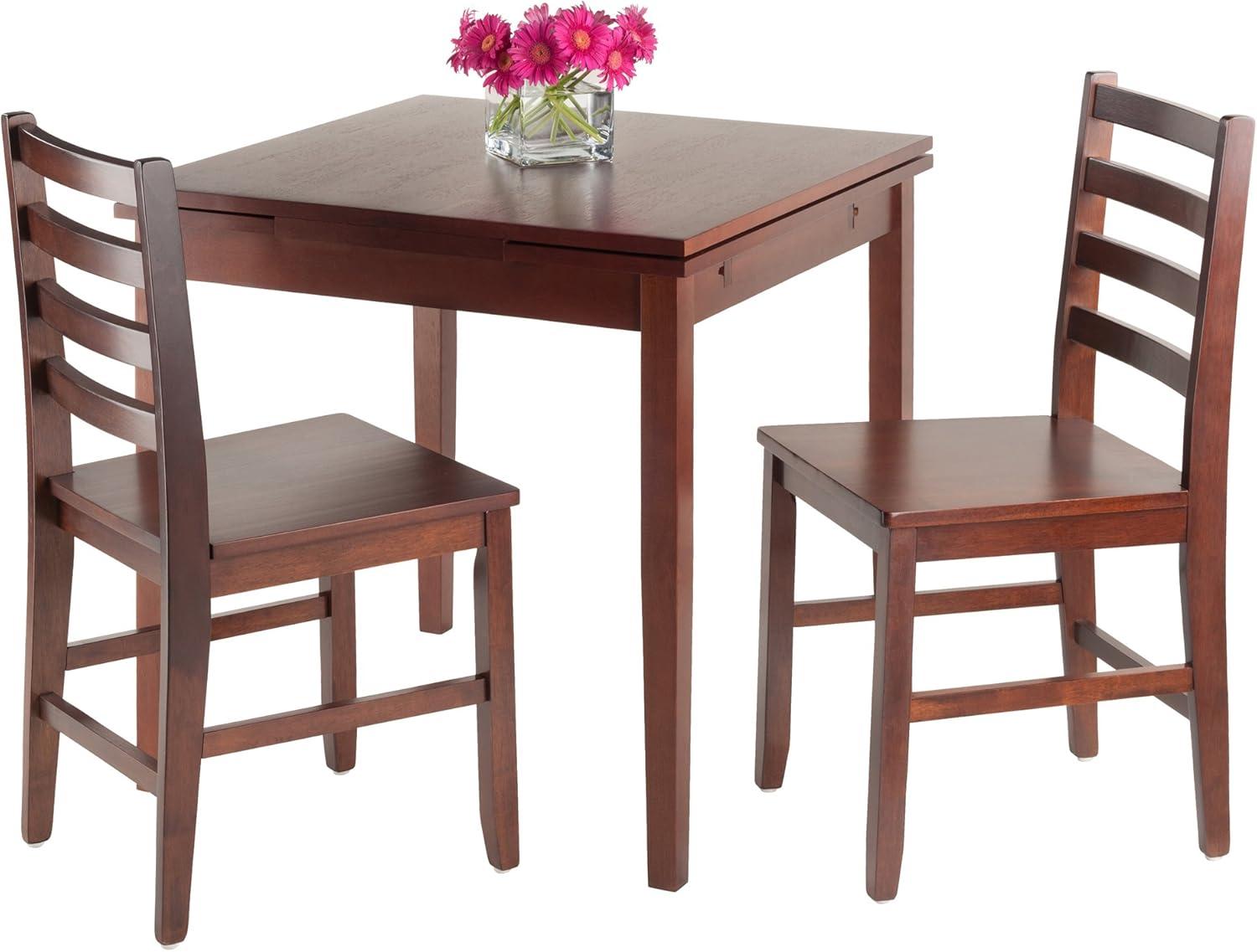 Winsome Trading  Pulman Extension Table with 2 Ladder Back Chairs Set - Walnut