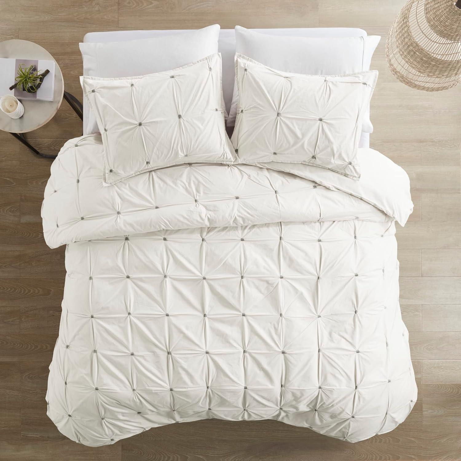 King White Cotton Embroidered Comforter Set with Shams