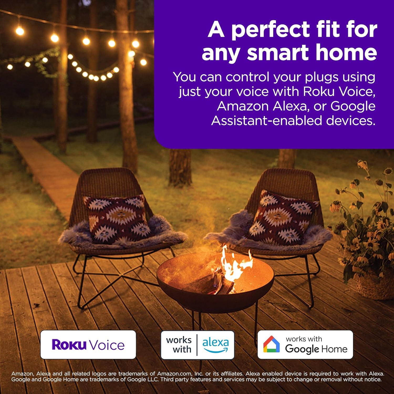 Roku Smart Home Outdoor Smart Plug SE with Custom Scheduling, Independent Outlets, and IP64 Weather Resistance - 15 Amps