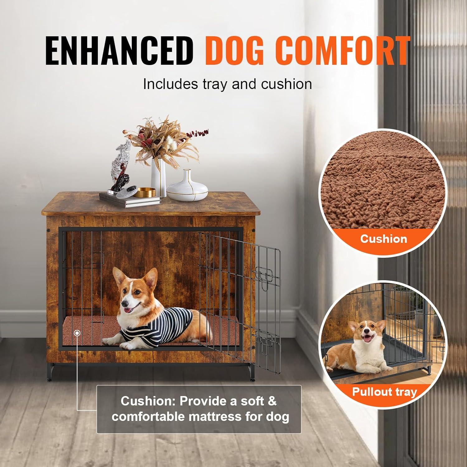 Rustic Brown Wooden Dual-Door Pet Crate Table