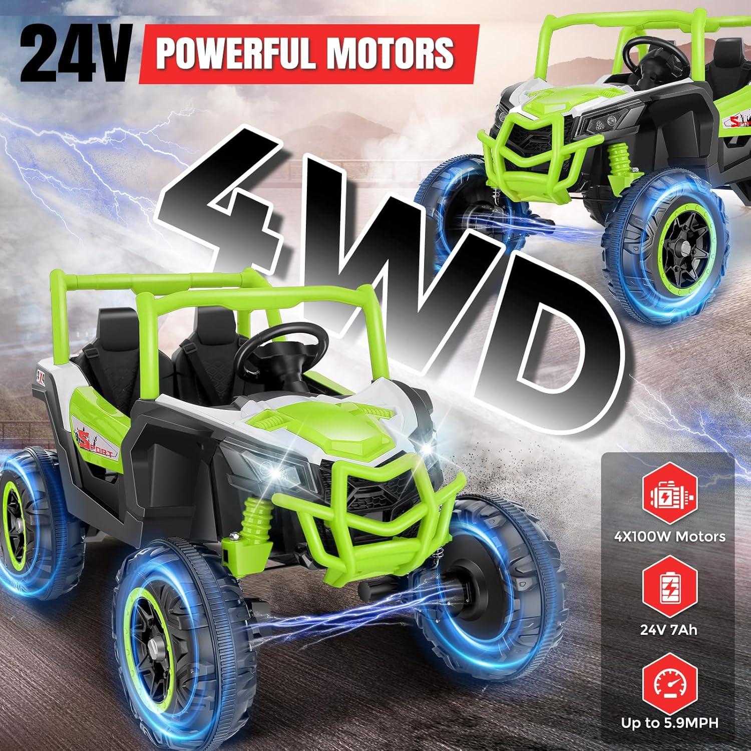 Hikole 24 Volt Ride On Toys for Big Kids, 2 Seater Electric Truck Car Side by Side Electric Vehicle with Music, Bluetooth, 3 Speeds, Soft Braking, Kids UTV for Boys Girls-Purple
