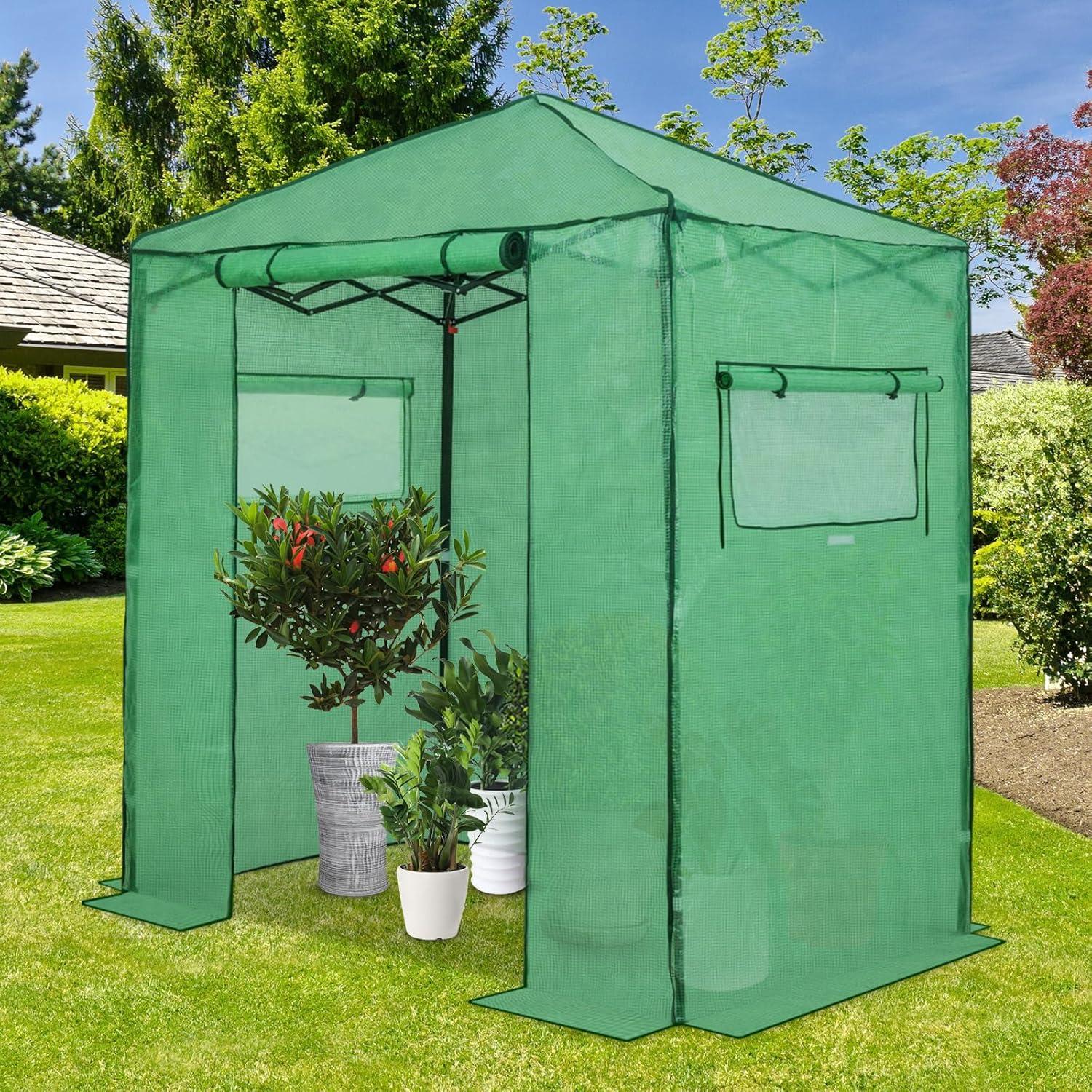 EAGLE PEAK 8x6ft Easy Setup Pop Up Portable Instant Walk-in Greenhouse, Green