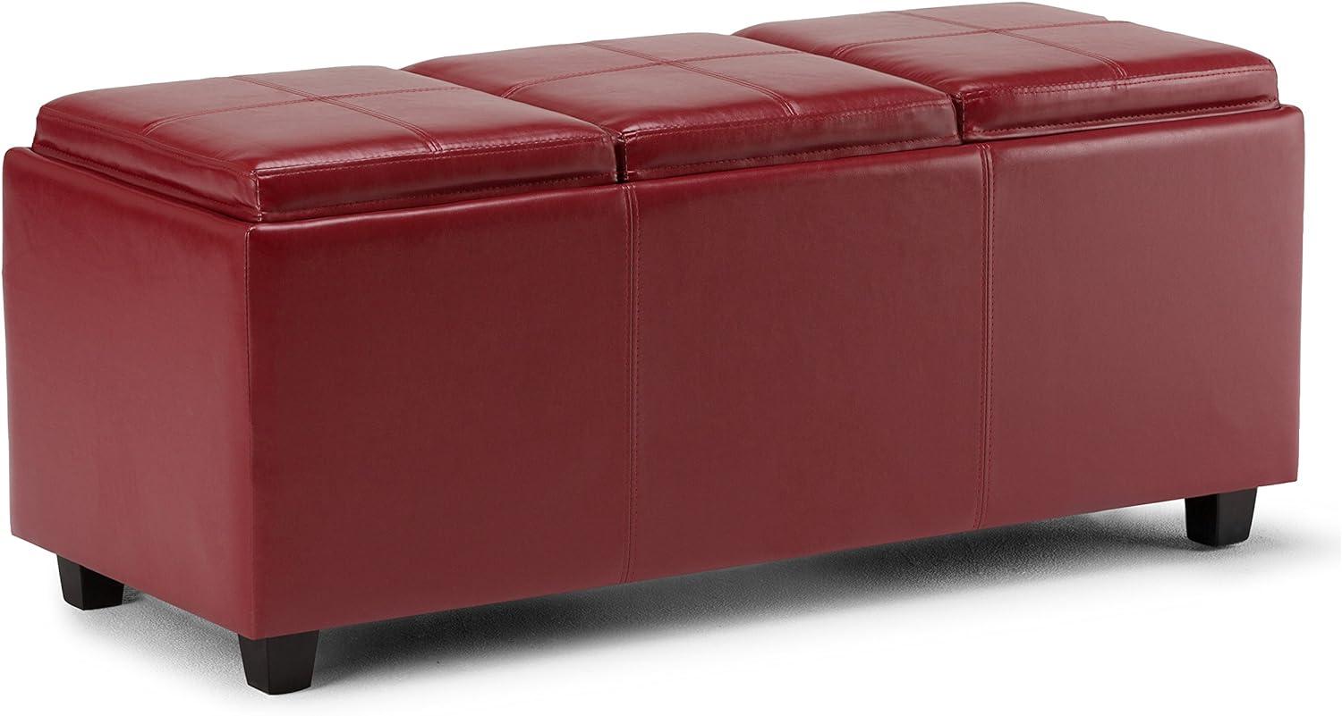 Radicchio Red Avalon Faux Leather Storage Ottoman with Tray