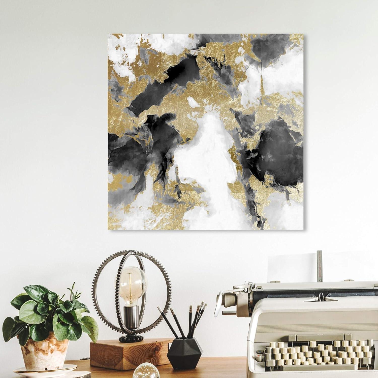 Explosive Shade White and Gold 12.00" x 12.00" Painting Canvas Art Print, by Wynwood Studio