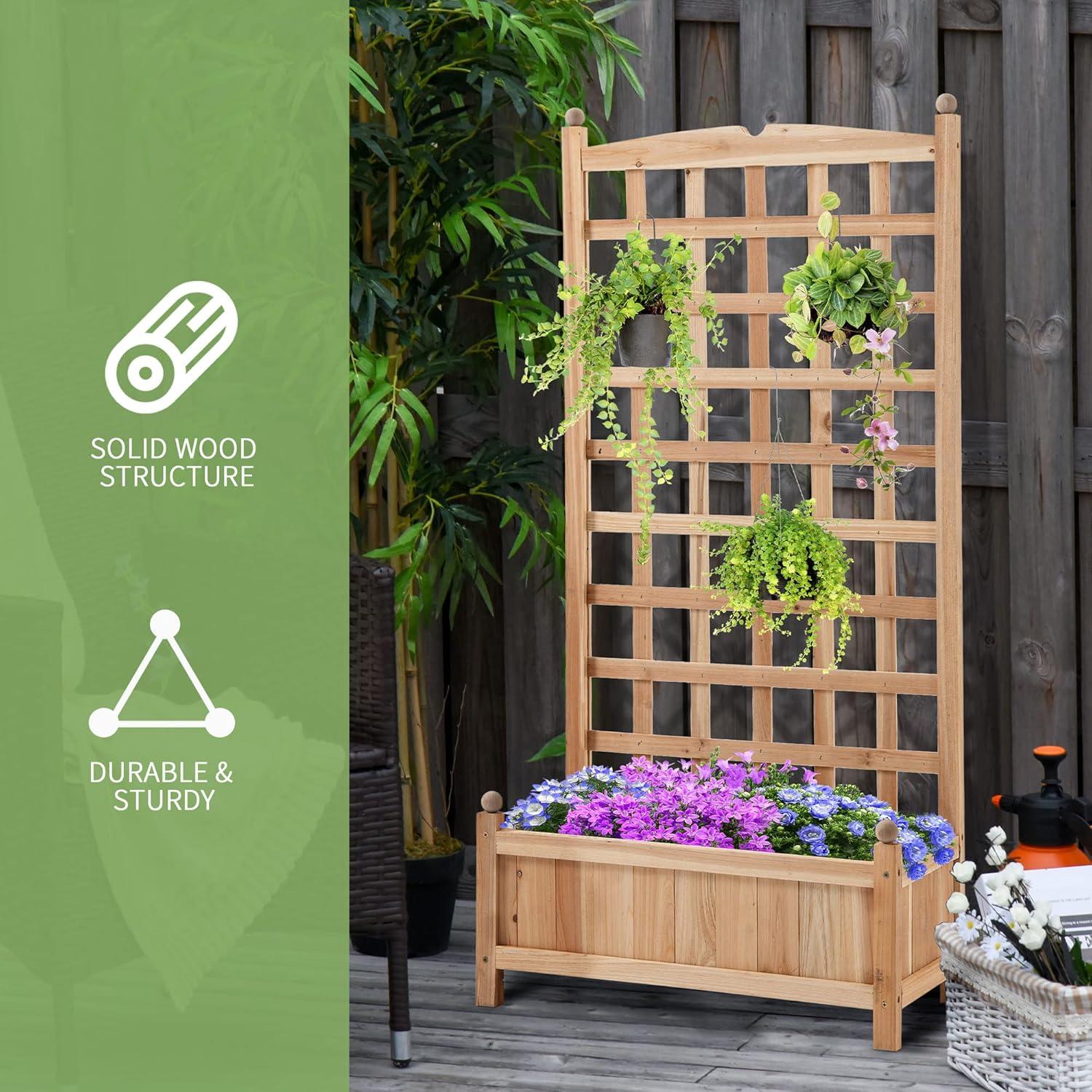 Outsunny 24" x 12" x 49" Raised Garden Bed, Planter with Trellis Board Back & Strong Wooden Design