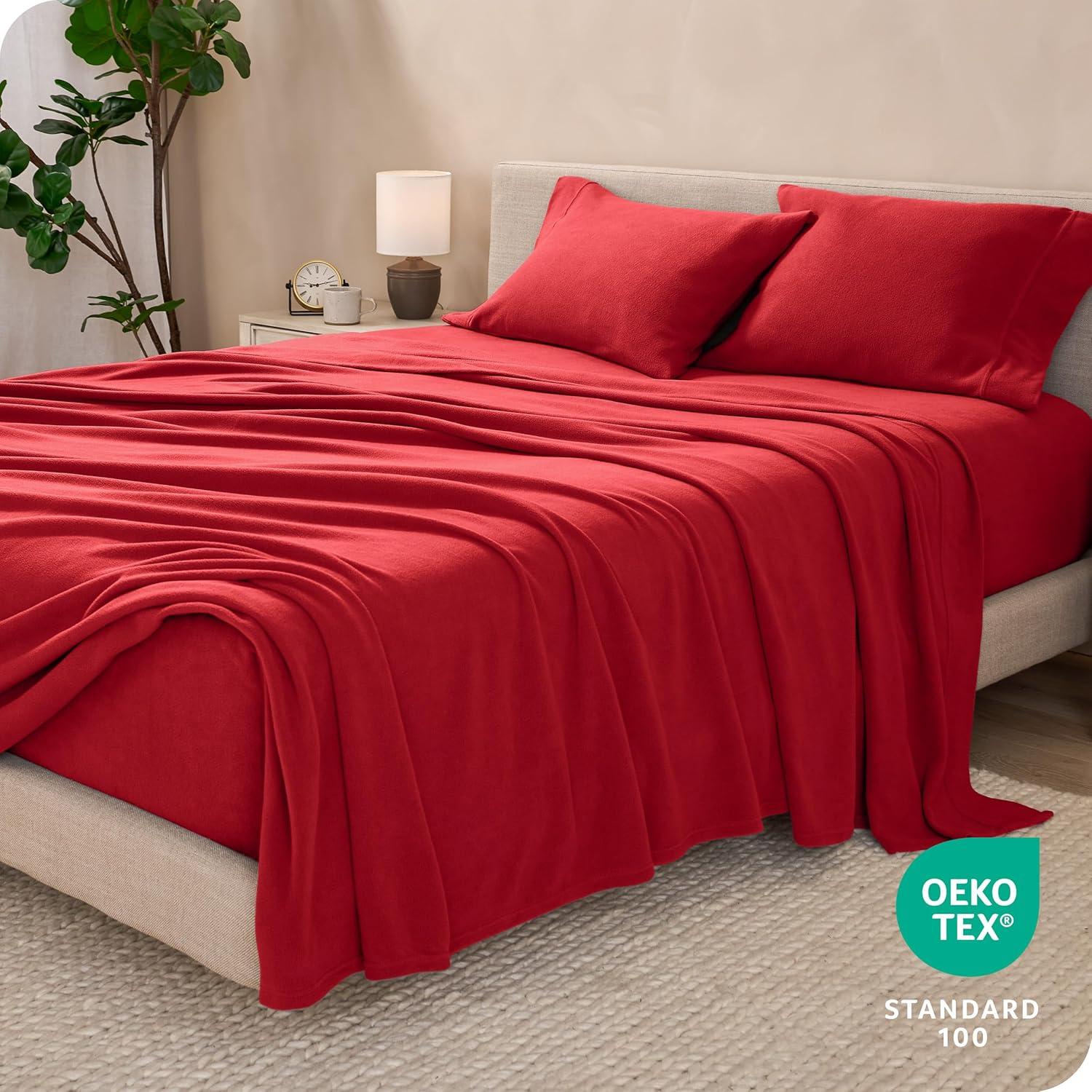 King Red Polar Fleece Sheet Set by Bare Home