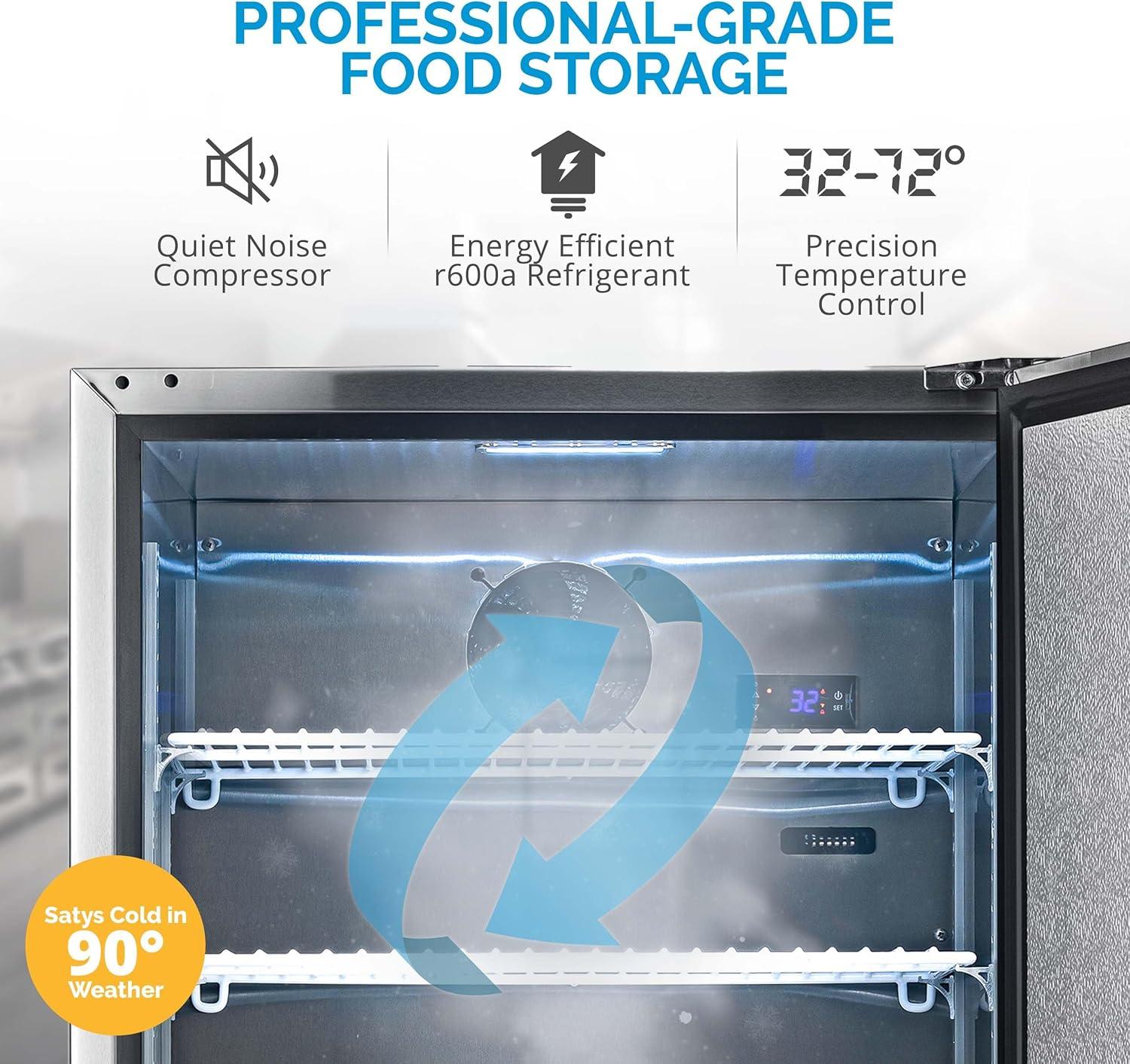 Newair 24" 5.3 Cu. Ft. Commercial Stainless Steel Built-in Beverage Refrigerator, Steel Interior, Weatherproof and Outdoor Rated, ENERGY STAR