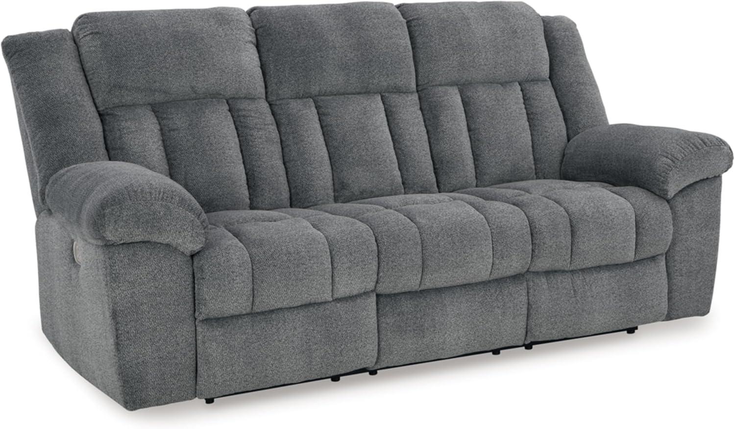 Slate Gray Fabric Power Reclining Sofa with Adjustable Headrest