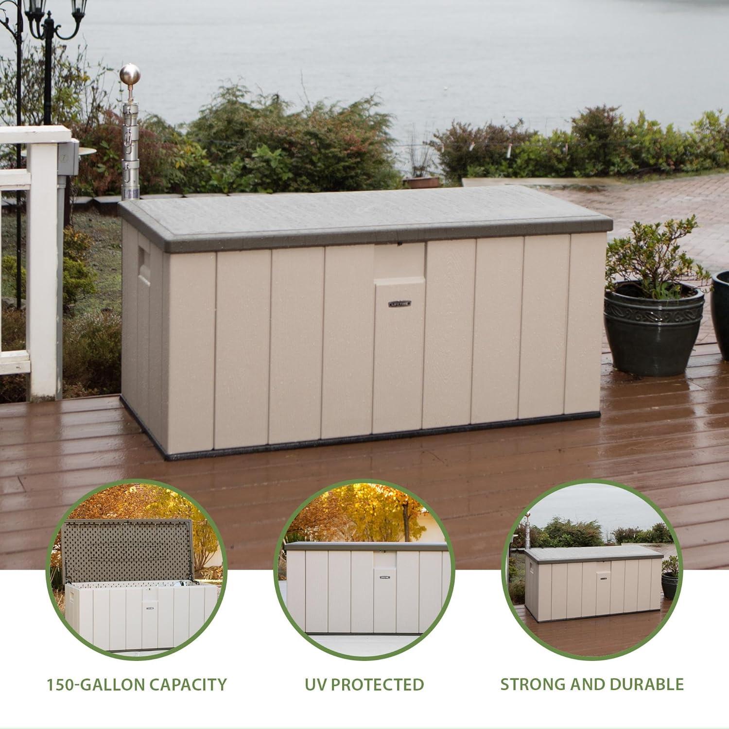 Lifetime New Outdoor Polyethylene Deck Box and Bench 150 Gallon, Tan/Brown (60254)