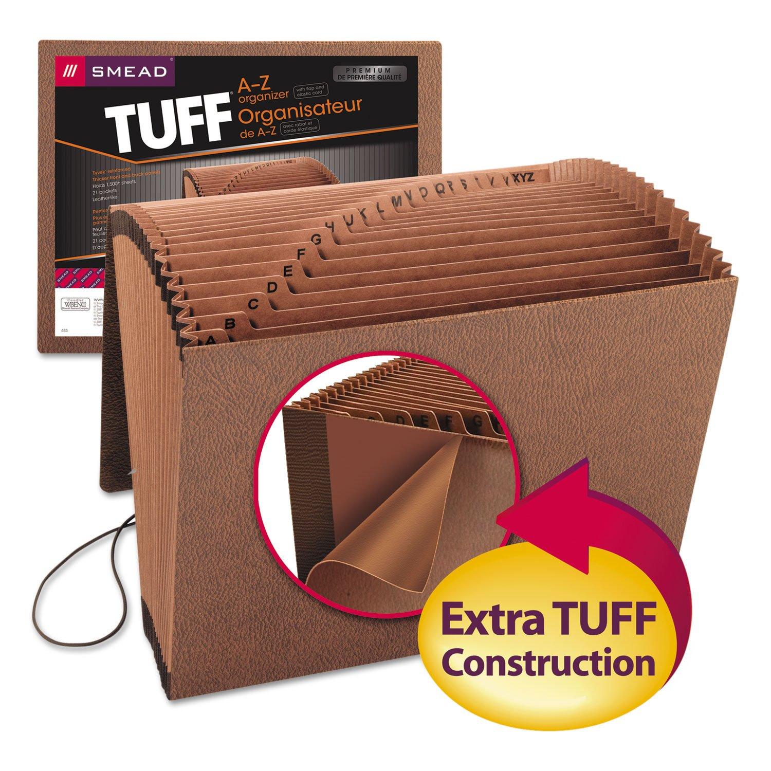Smead TUFF Expanding Wallet, 21 Sections, Elastic Cord Closure, 1/21-Cut Tabs, Letter Size, Redrope