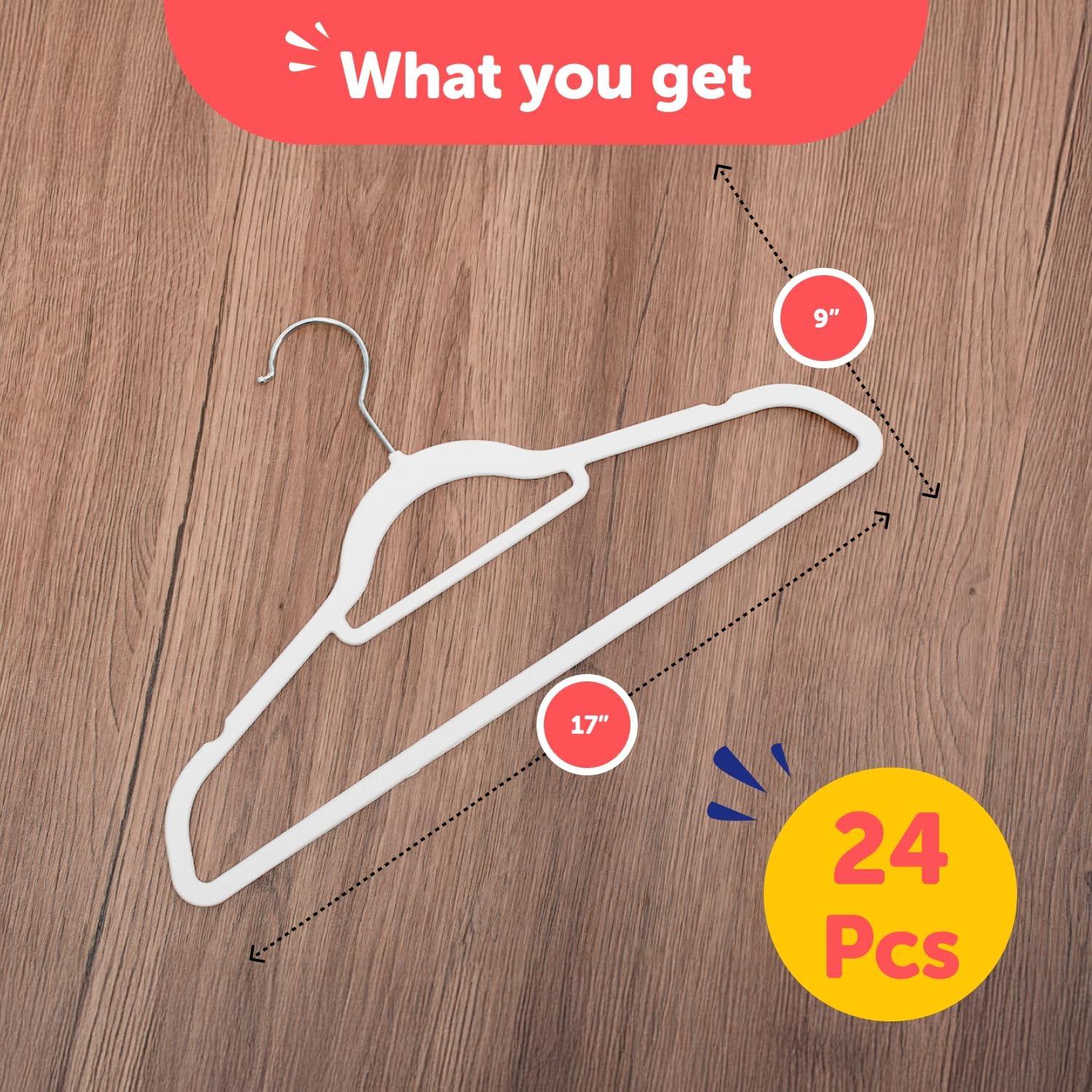Hangorize USA-Made Heavy Duty Plastic Hangers, White - Pack of 24 Clothes Hangers with Hook for Scarves, Belts, Straps - Clothing, Suit, and Coat Hangers for Everyday Use