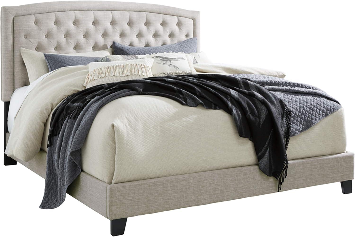 Transitional Queen Upholstered Bed with Tufted Headboard, Gray