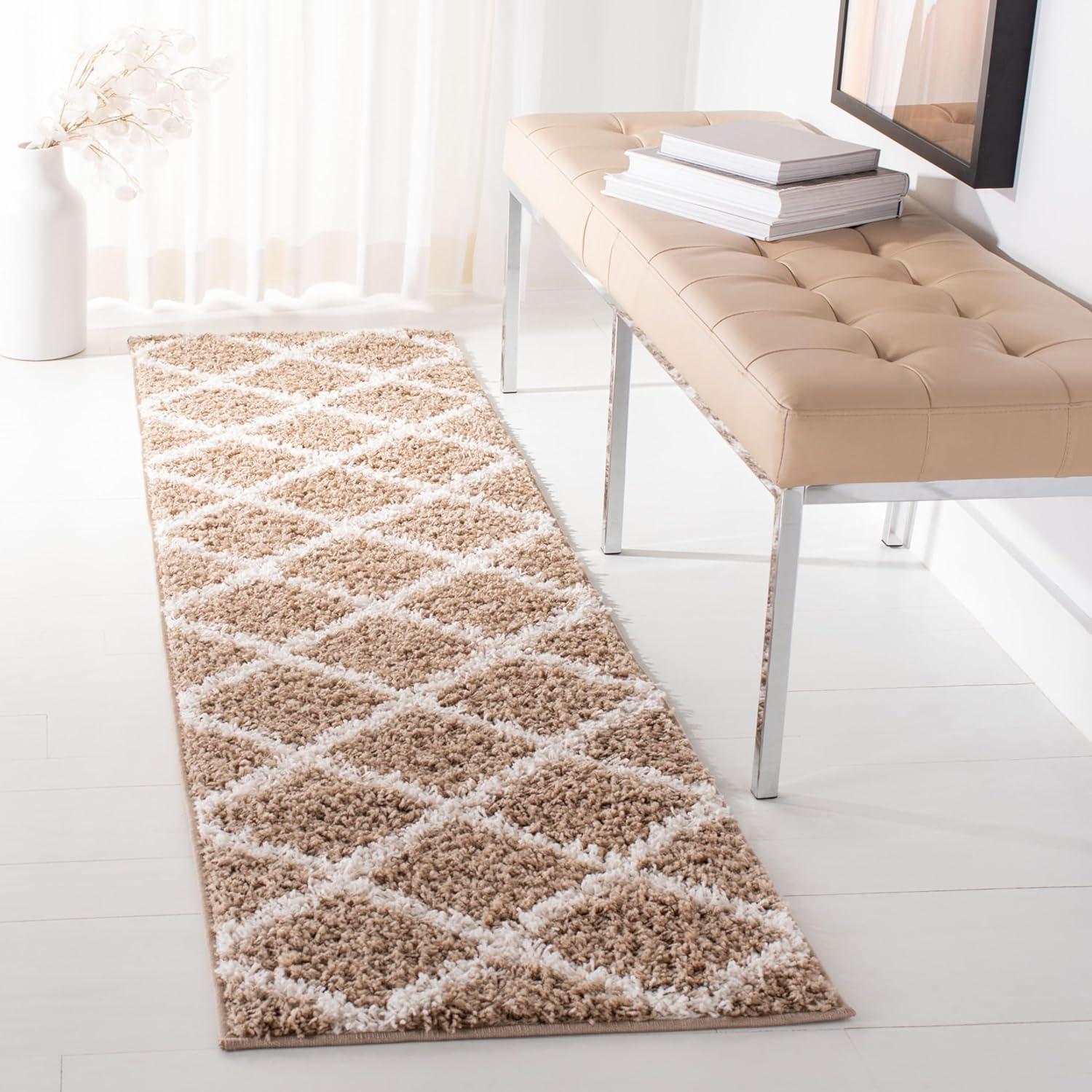 SAFAVIEH New York Shag Collection Runner Rug - 2' x 8', Dark Beige & Ivory, Trellis Design, Non-Shedding & Easy Care, 1.2-inch Thick Ideal for High Traffic Areas in Living Room, Bedroom (SG169A)