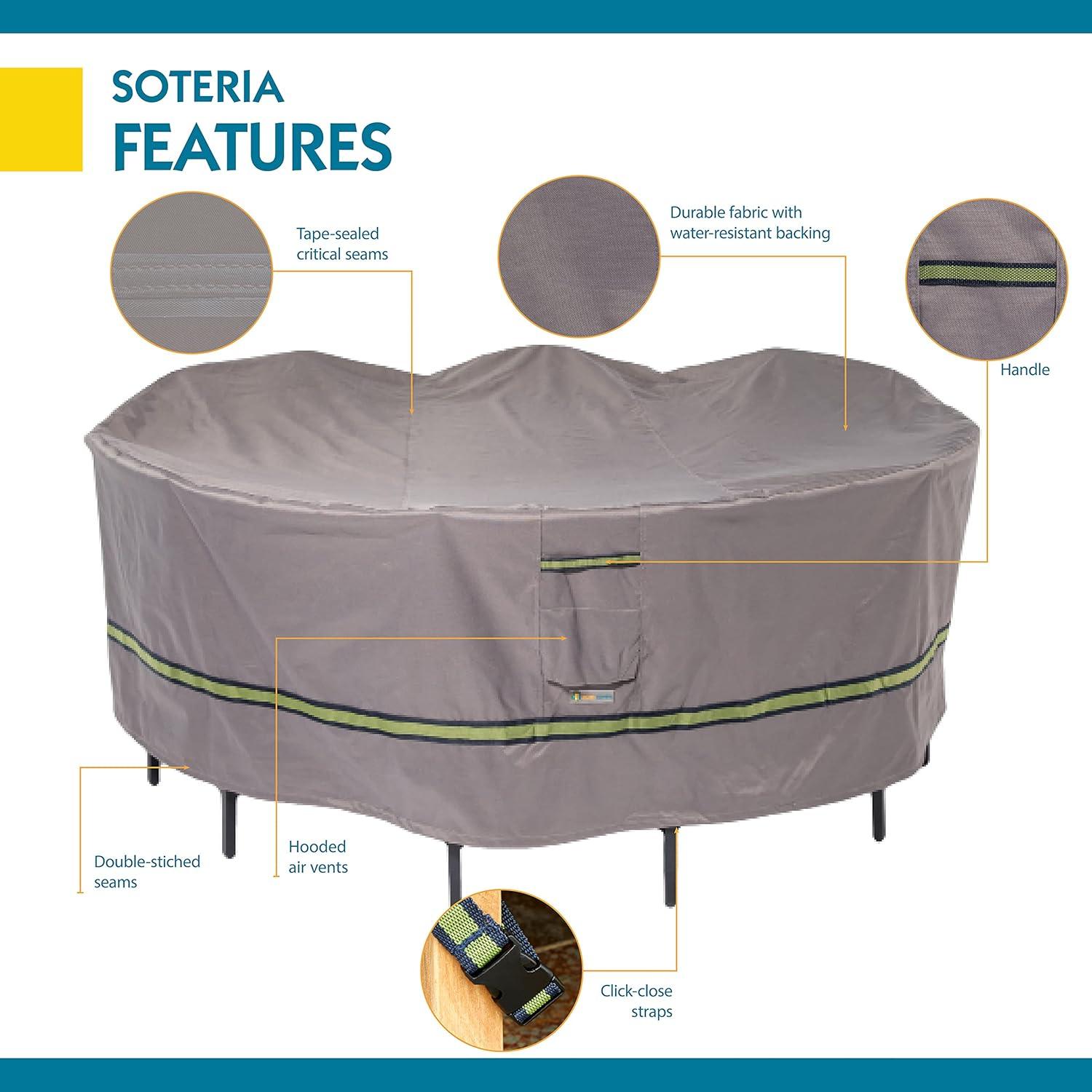 Duck Covers Soteria Waterproof 108 Inch Round Patio Table with Chairs Cover