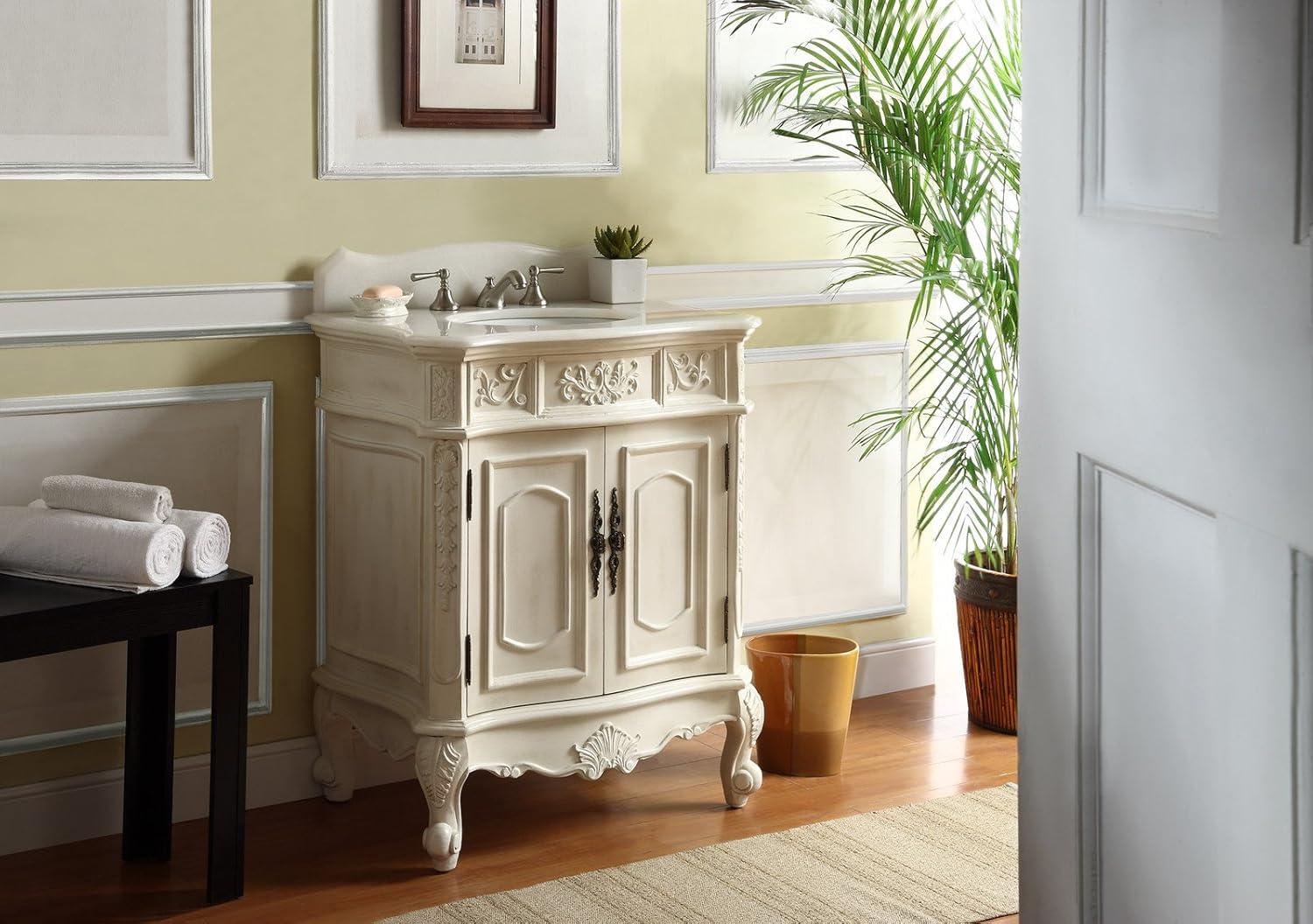 30.75'' Antique White Marble Top Bathroom Vanity