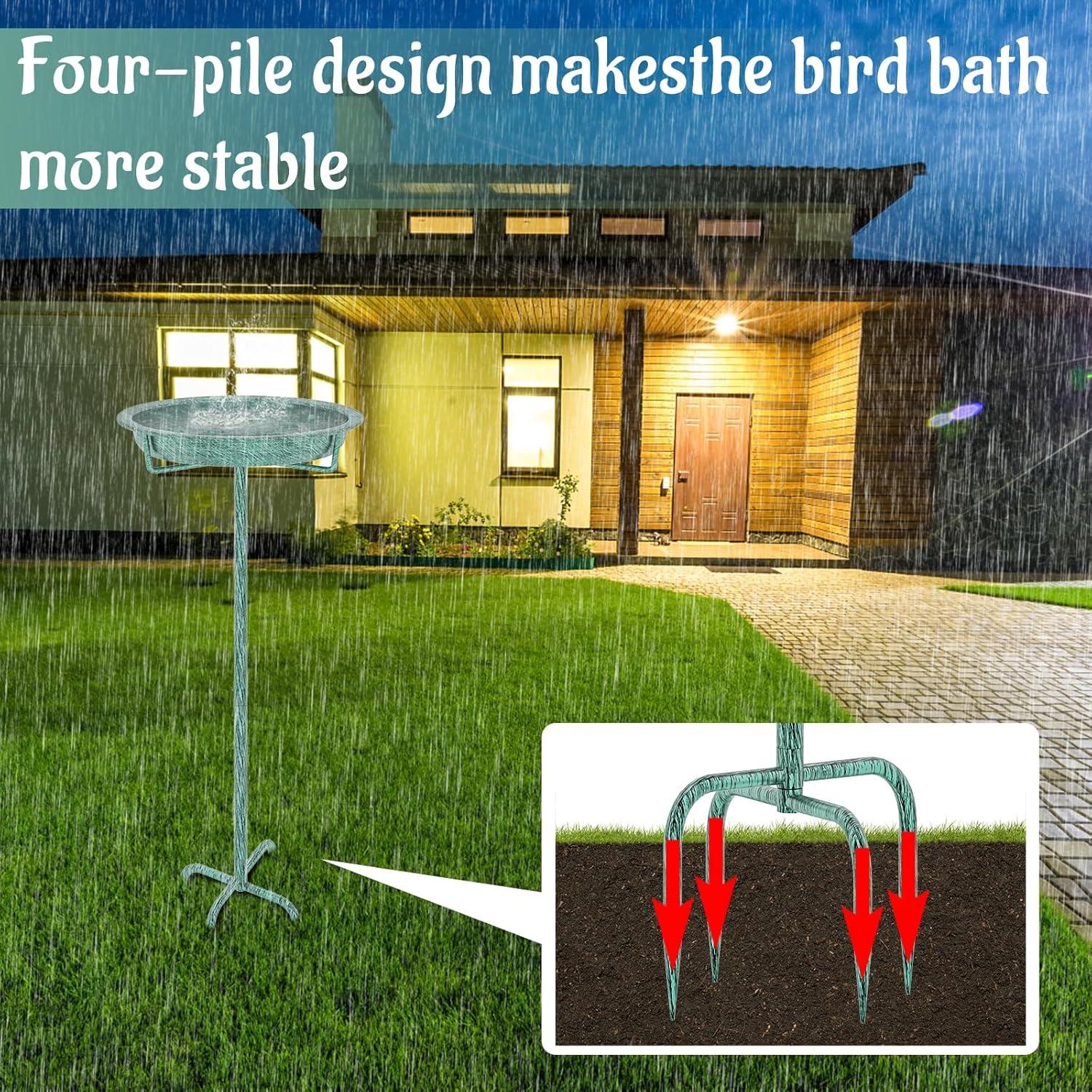 Freestanding Birdbaths Bowl Outdoor, Free Standing Garden Bird Bath Bird Feeder Bowl with Metal Stake, Detachable Decoration Spa Birdfeeder for Garden Patio Yard Lawn, 4 Spiky Feet (Brown)