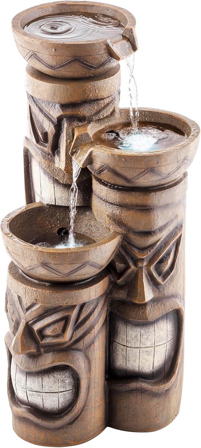 Alpine Corporation 29" Outdoor 3-Tier Tiki Fountain with LED Lights