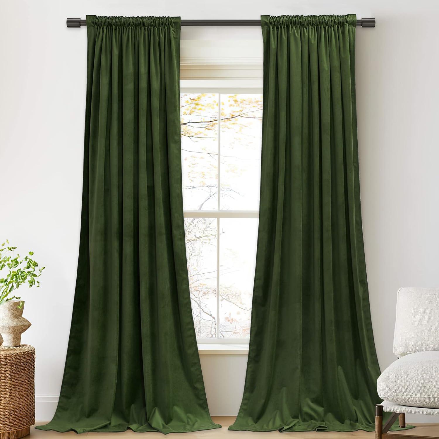 StangH Moss Green Curtains for Living Room, Super Soft Luxury Velvet Room Darkening Drapes 102 inches Long Christmas Holiday Home Decor for Bedroom/Laundry, W52 x L102, 2 Panels