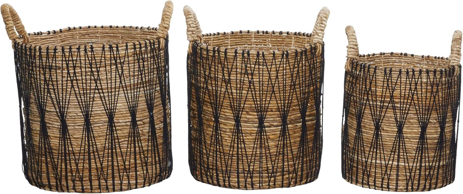 Banana Leaf Handmade String Detail Decorative and Functional Storage Basket with Handles