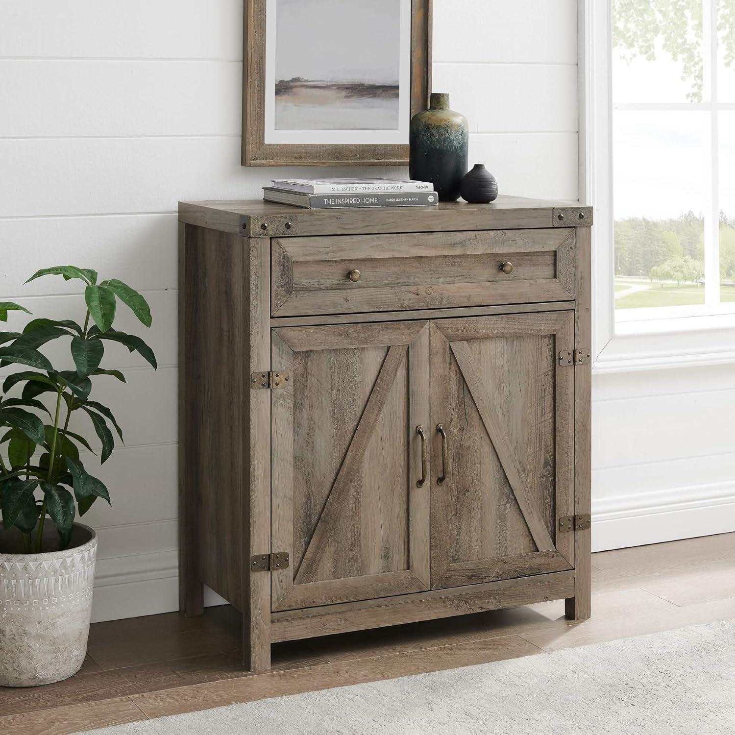 Walker Edison Sliding Barn Door Accent Cabinet, Grey Wash