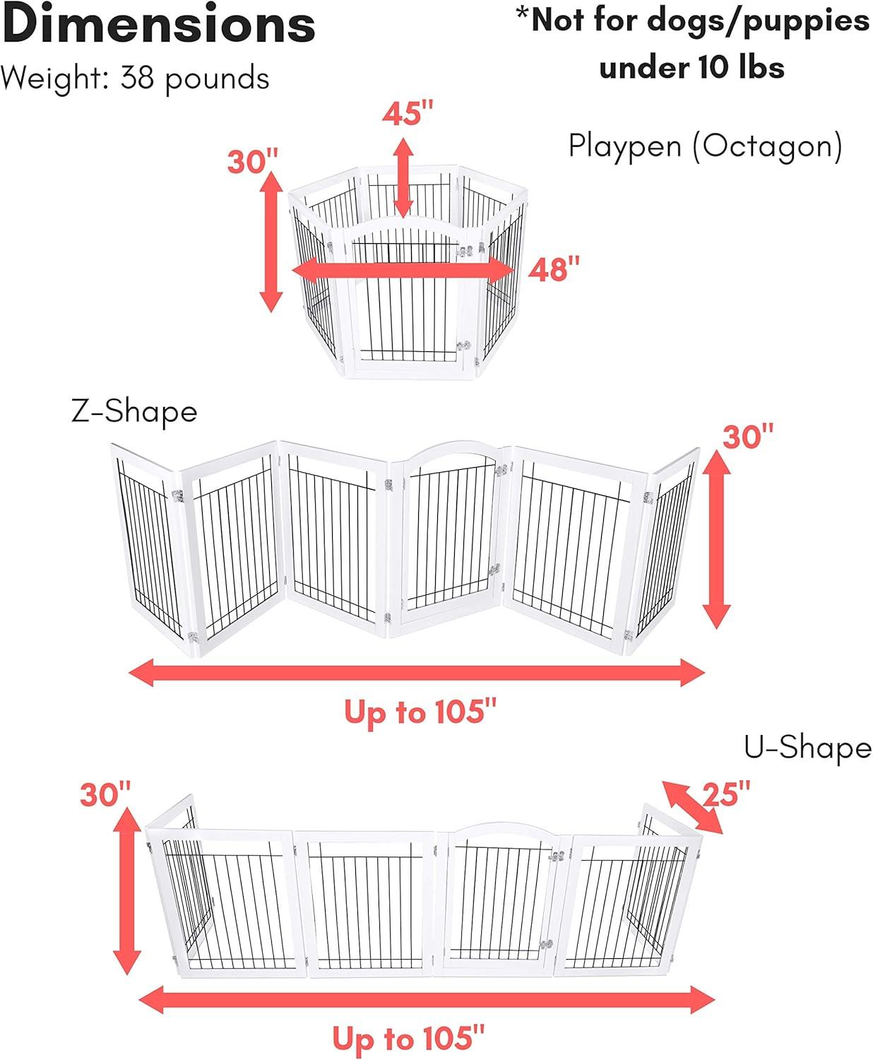 Expandable White Wood and Black Wire Freestanding Pet Gate