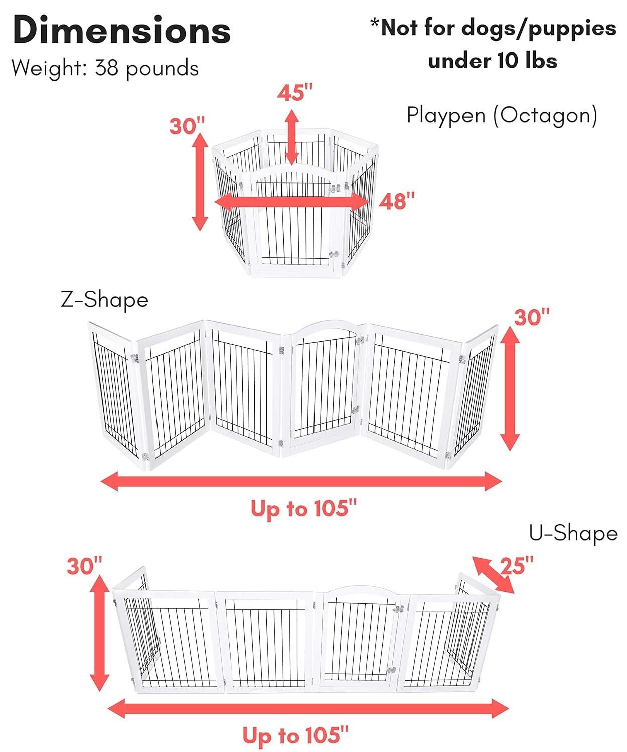 Expandable White Wood and Black Wire Freestanding Pet Gate