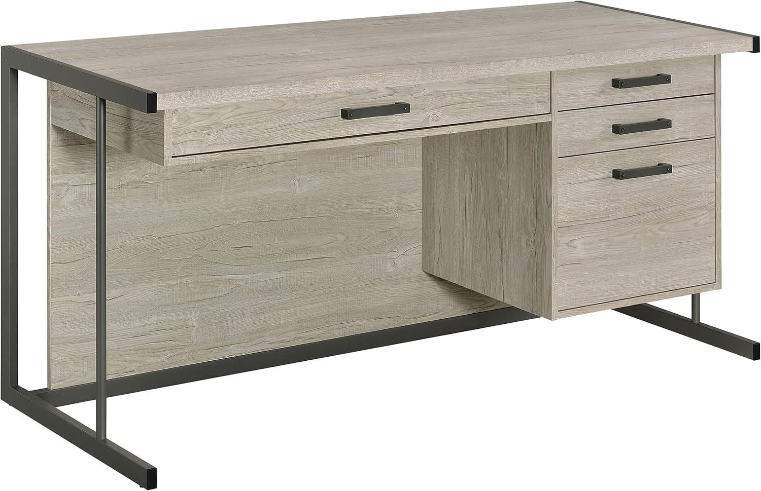 Whitewashed Gray Wood Office Desk with Filing Cabinet