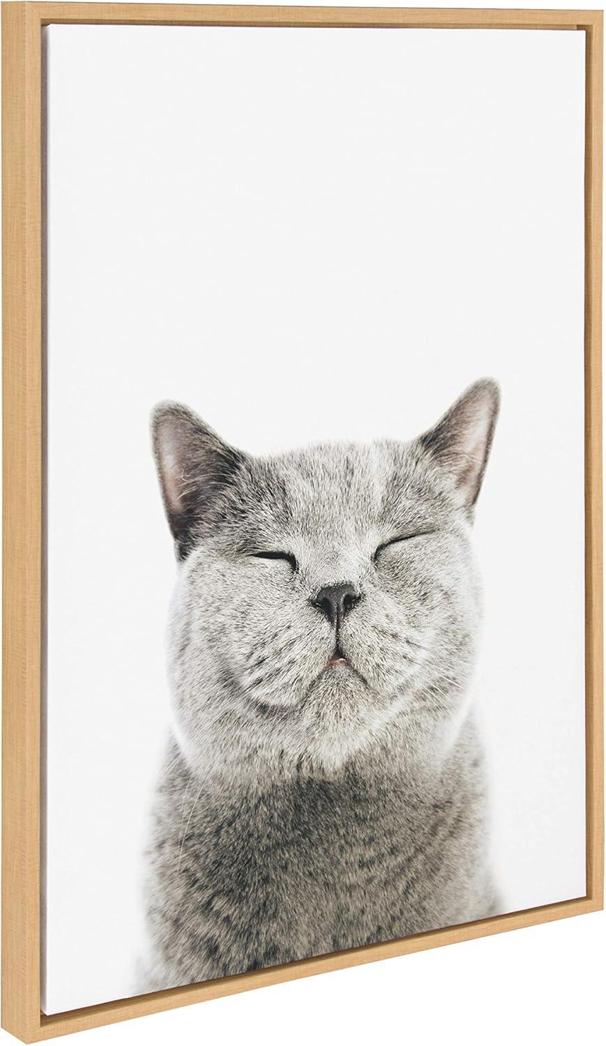 Kate & Laurel All Things Decor 18"x24" Sylvie Smiling Cat Framed Canvas by Amy Peterson Natural