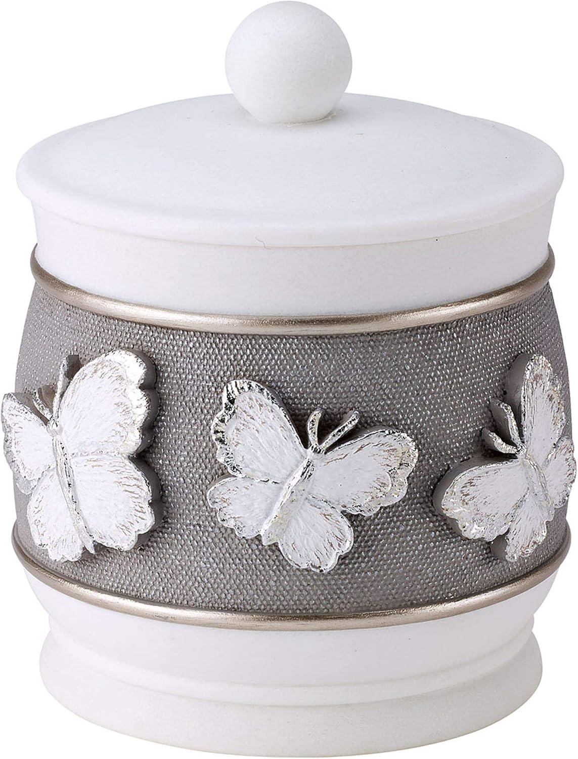 White and Silver Butterfly Decorated Resin Jar