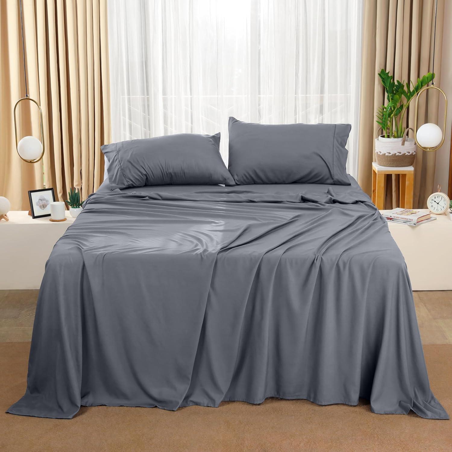 Utopia Bedding Solid 4 Piece Bed Sheets Set For Adults - Microfiber, Fade Resistant (Queen, Grey)