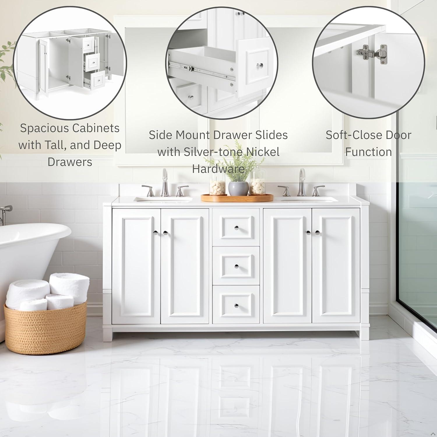 Alaterre Furniture Williamsburg 60"W White Wood Vanity Cabinet Only