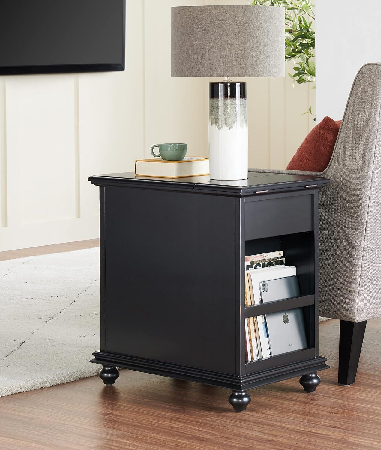 Martin Svensson Home Antique Black Elegant Chairside Table with Power