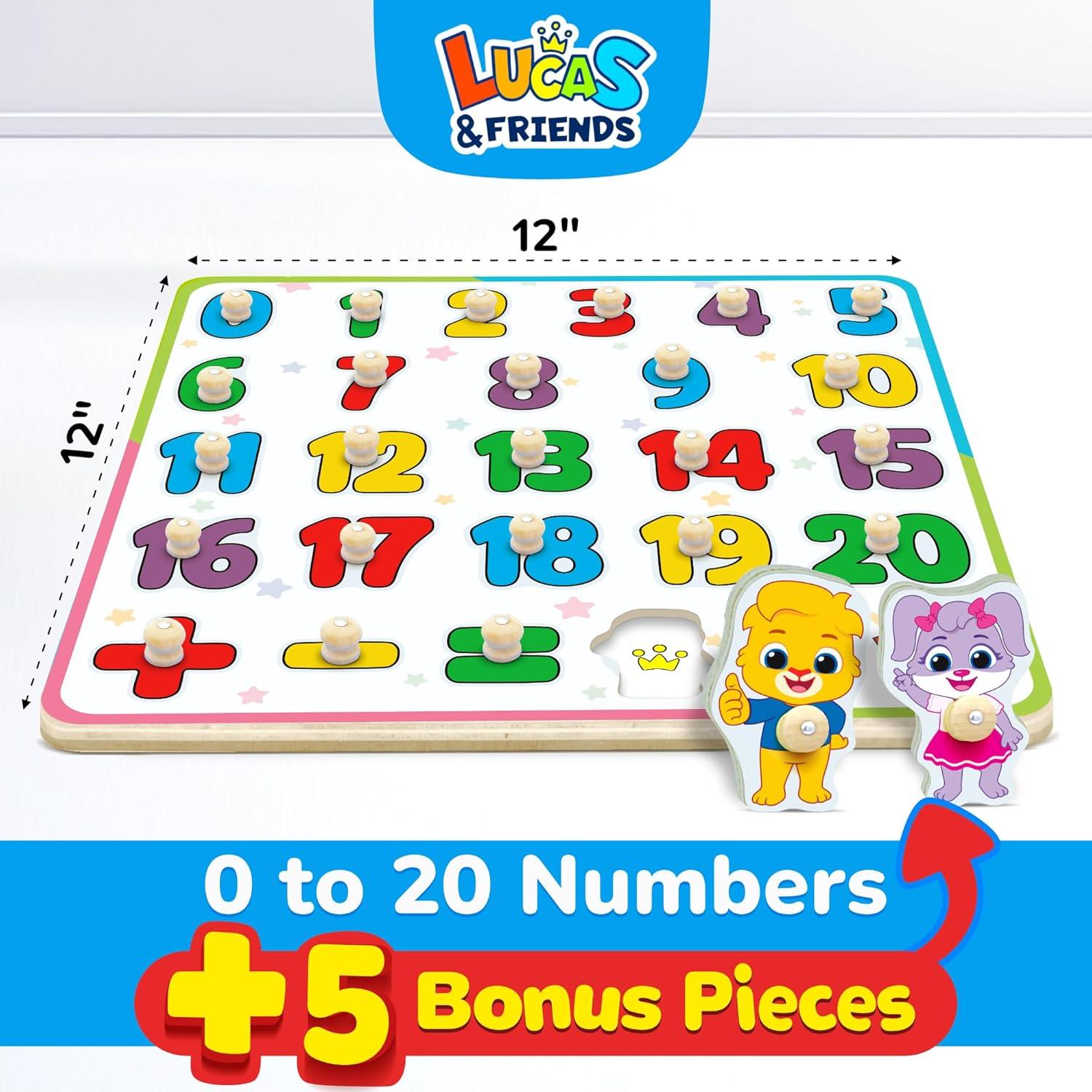 Lucas & Friends Wooden Numbers Puzzle for Toddlers, Learn Numbers & Counting Puzzle Board