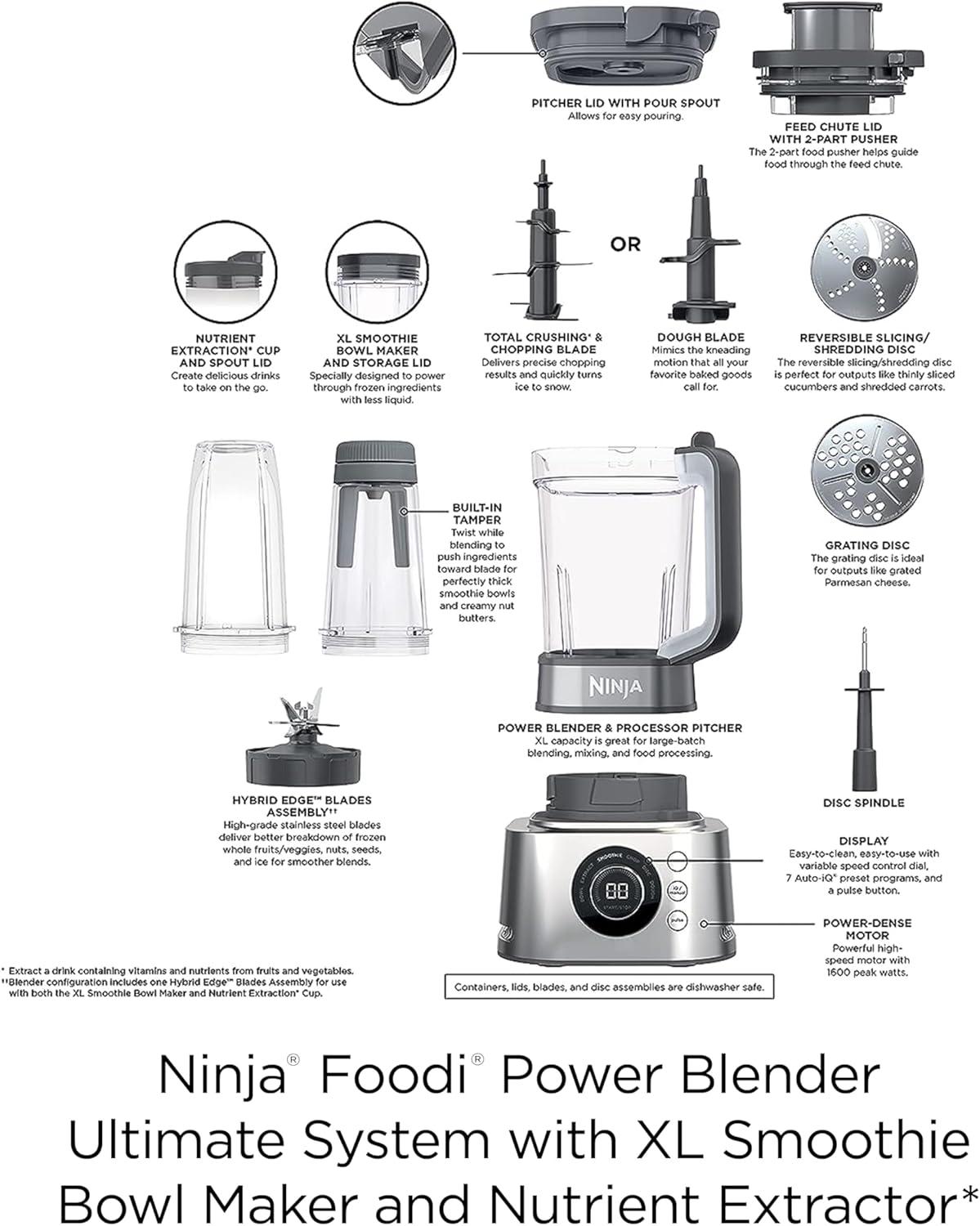 Ninja Ninja Blender and Food Processor System, Power Blenders For-Kitchen and Personal Size, Smoothie Maker, 6 Functions, 72-oz. Glass Pitcher and To-Go Cups