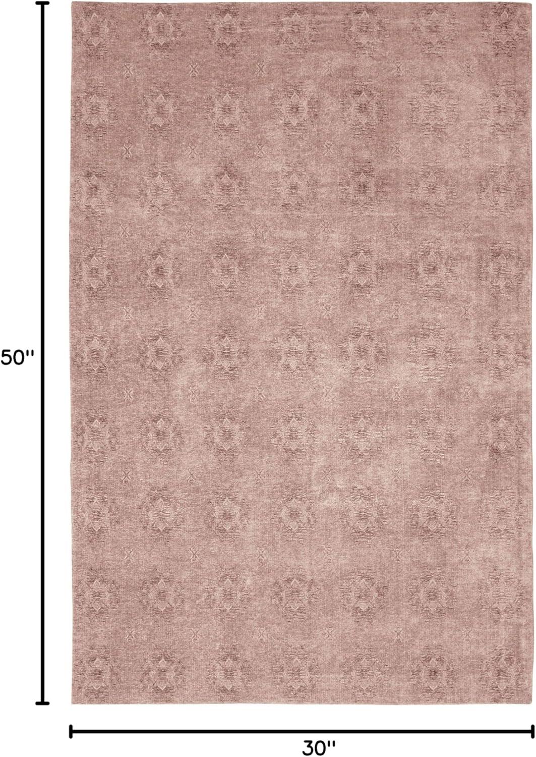 Blush Pink Rectangular Viscose and Cotton Accent Rug, 30x50