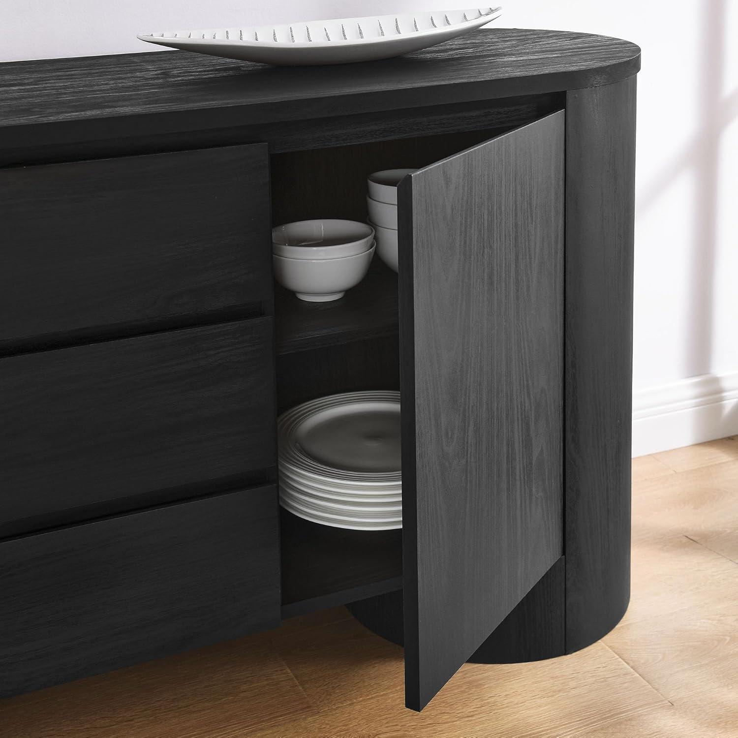 Modway Duval 71" Rounded Sideboard Storage Cabinet in Black