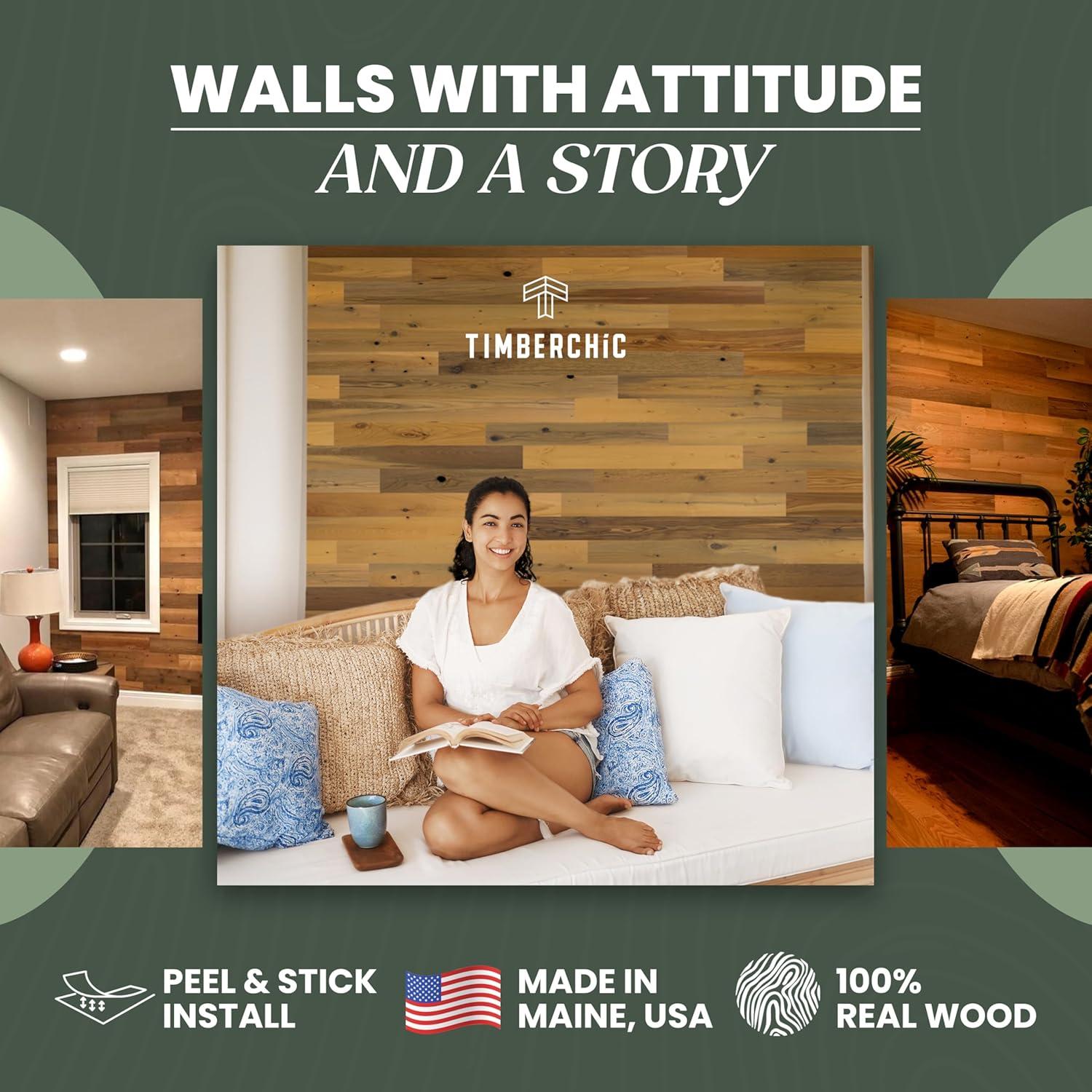 Timberchic River Reclaimed Wooden Wall planks - Simple Peel & Stick Wall Covering Application for DIY Accent Wall & Home Improvement - Modern, Premium Wall Paneling