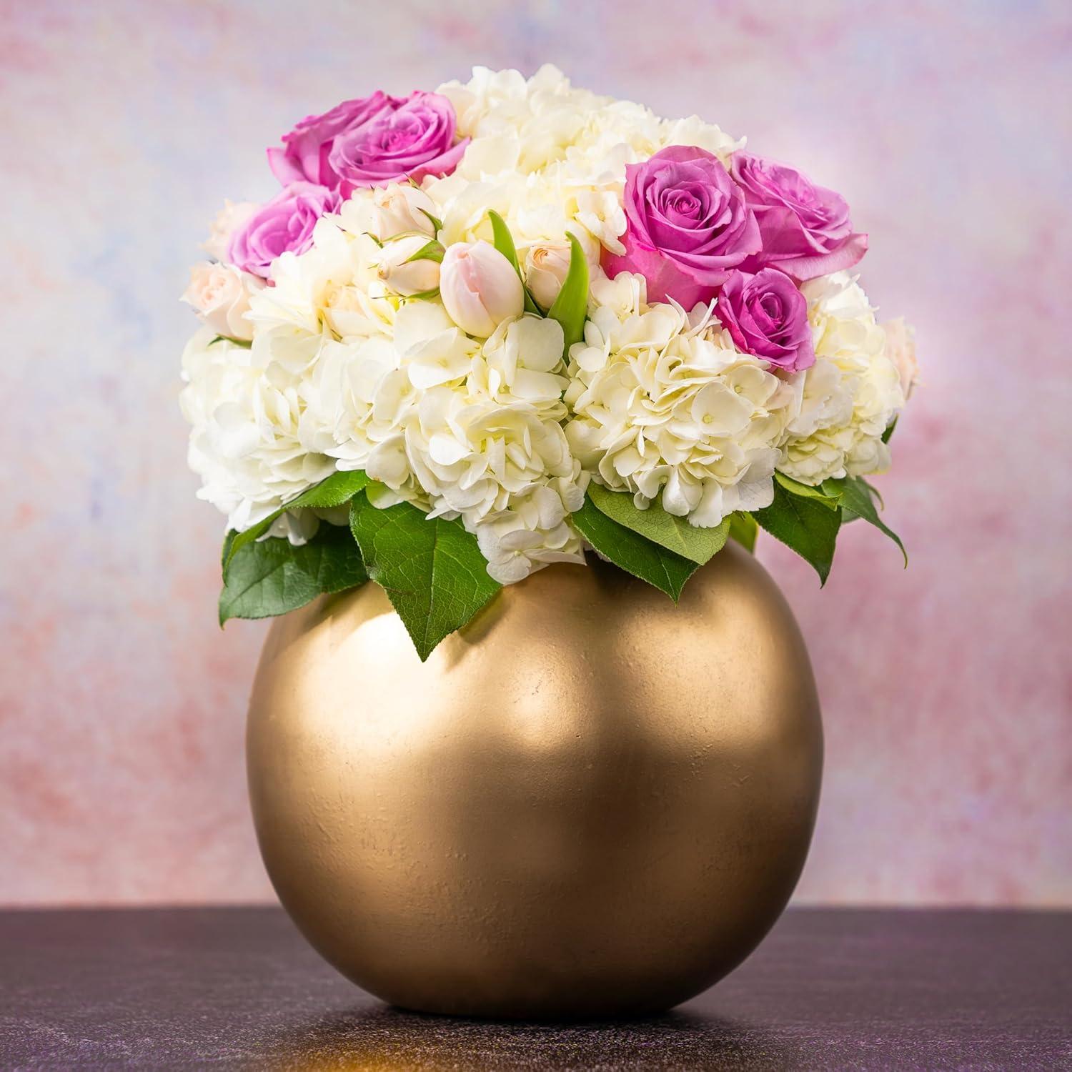 Walbrook Round Gold Metal Vase for Wedding Centerpieces