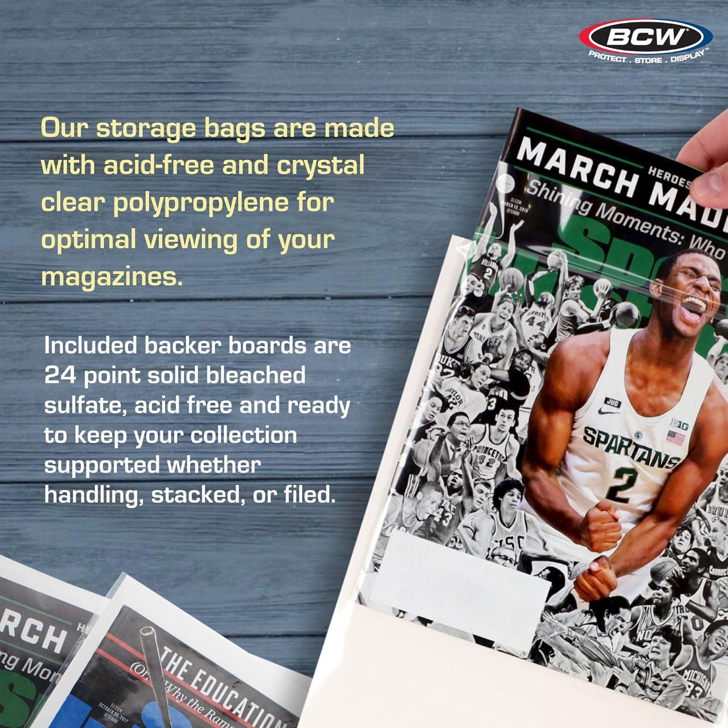 BCW Magazine Premade Resealable Bags and Boards | Standard Size 8 ¾" x 11⅛" | Pre-Loaded Boards in Magazine Sleeve Protectors | Ideal for Packaging and Protecting Magazines (25, Resealable)