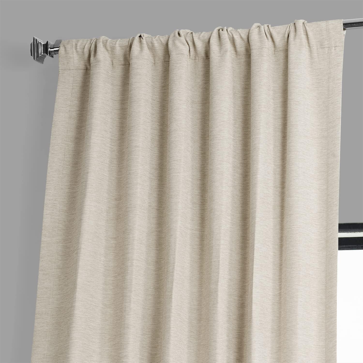 Puddle Length White Linen Blackout Drape Panel