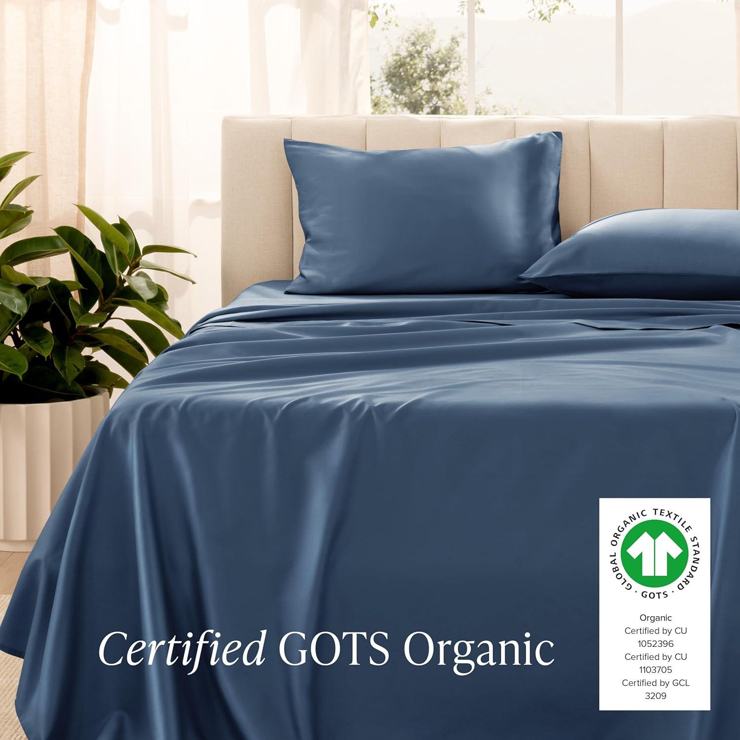 400 Thread Count Organic Cotton Sateen Bering Sea 3 Piece Twin XL Bed Sheet Set by Bare Home