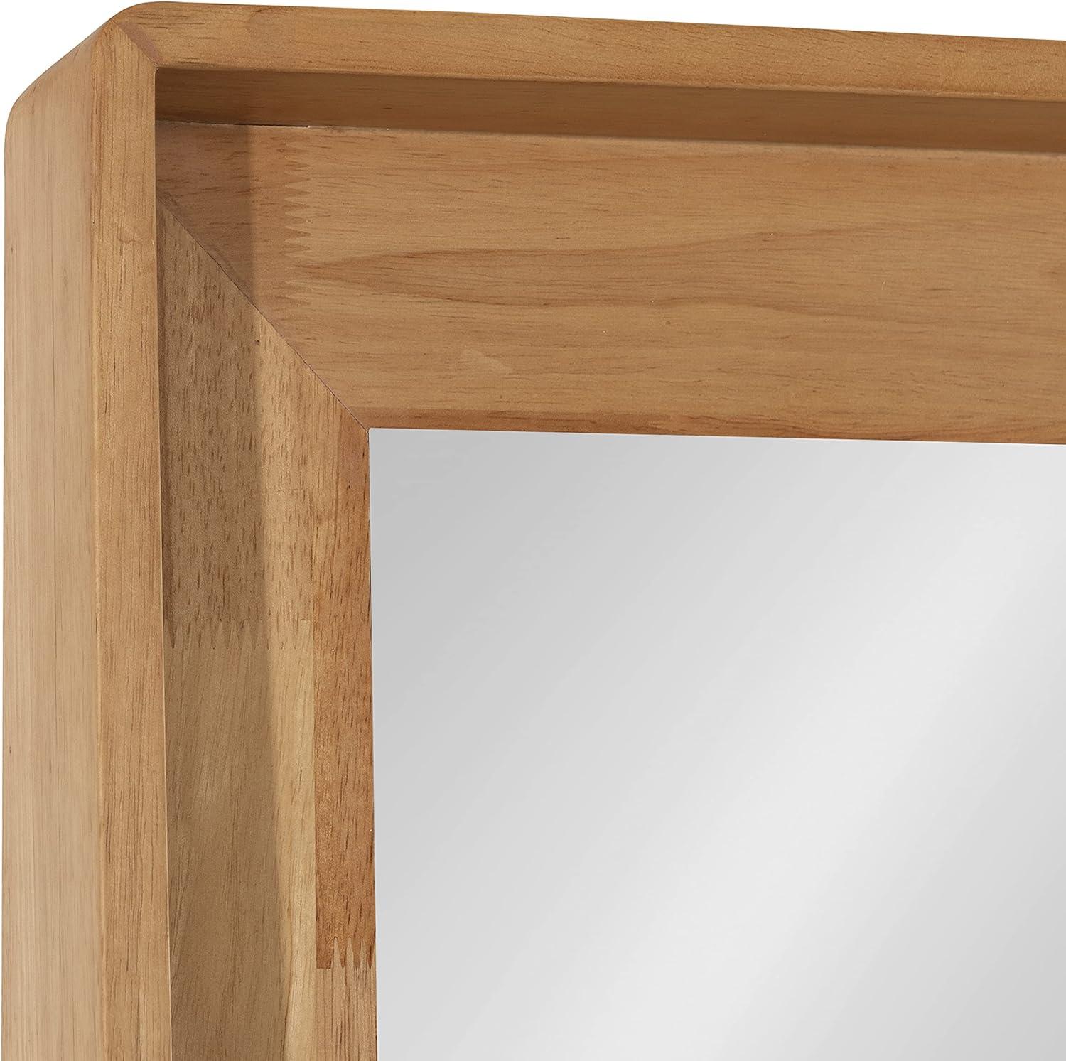 Natural Wood Rectangular Vanity Mirror with Shelf