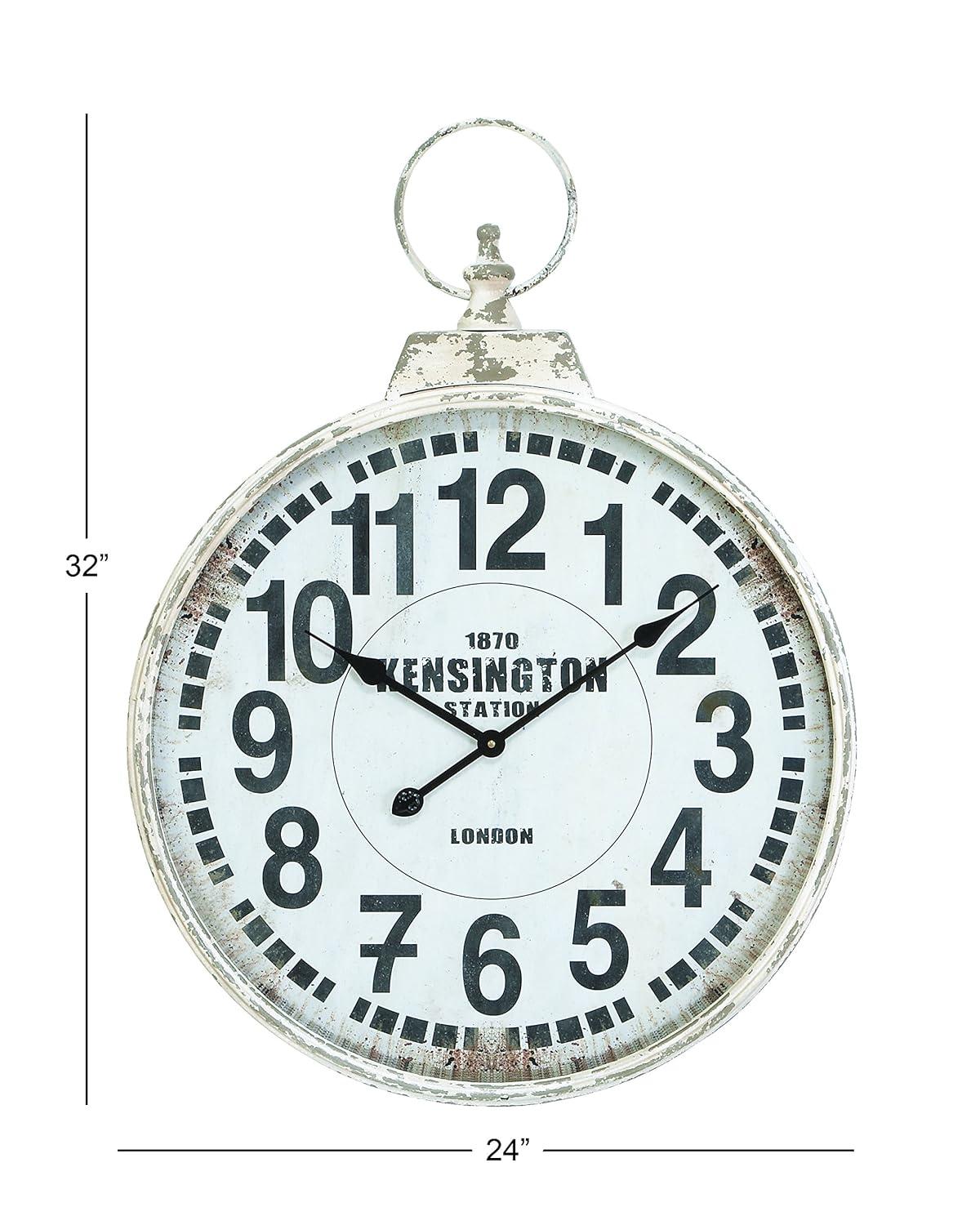DecMode 19" x 33" Red Metal Pocket Watch Style Wall Clock
