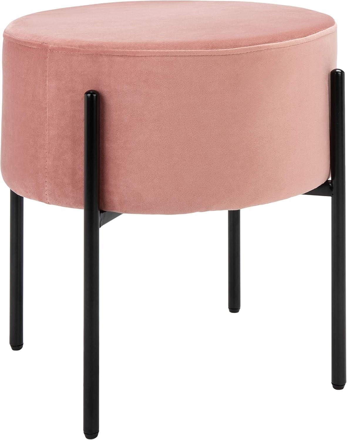 Lisbon Round Ottoman - Dusty Rose/Black - Safavieh