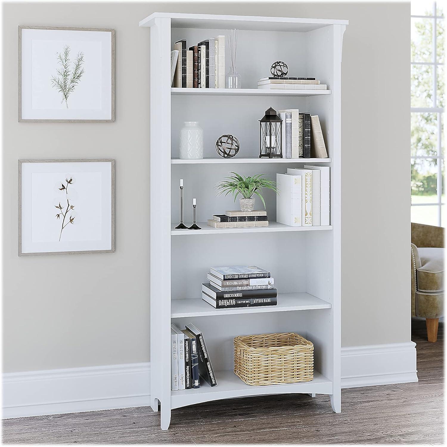 Salinas Tall 5 Shelf Bookcase in Pure White and Shiplap Gray - Engineered Wood