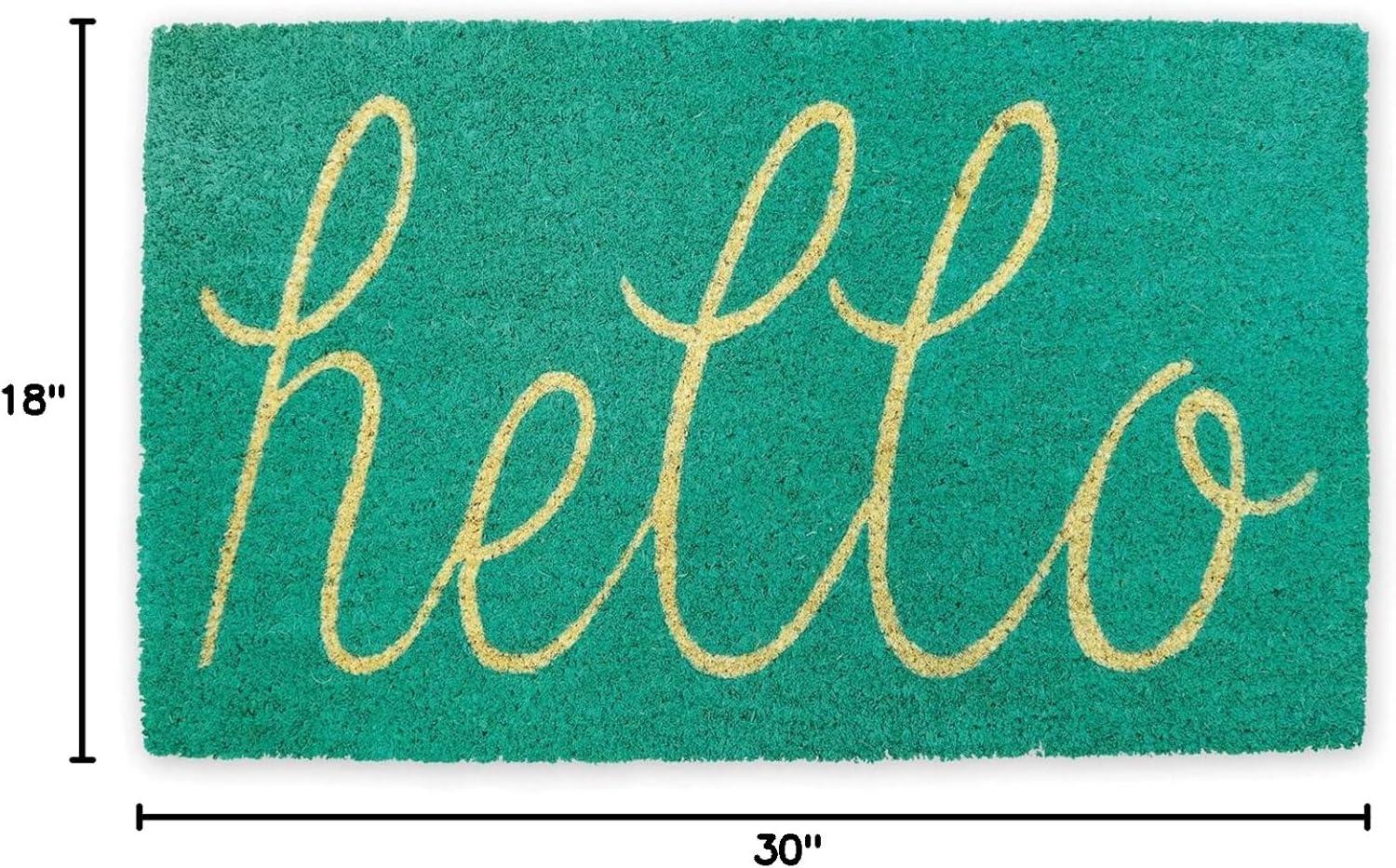 DII Hello Coir Fiber Doormat Non-Slip Durable Outdoor/Indoor, Pet Friendly, 17x29", Storm Blue