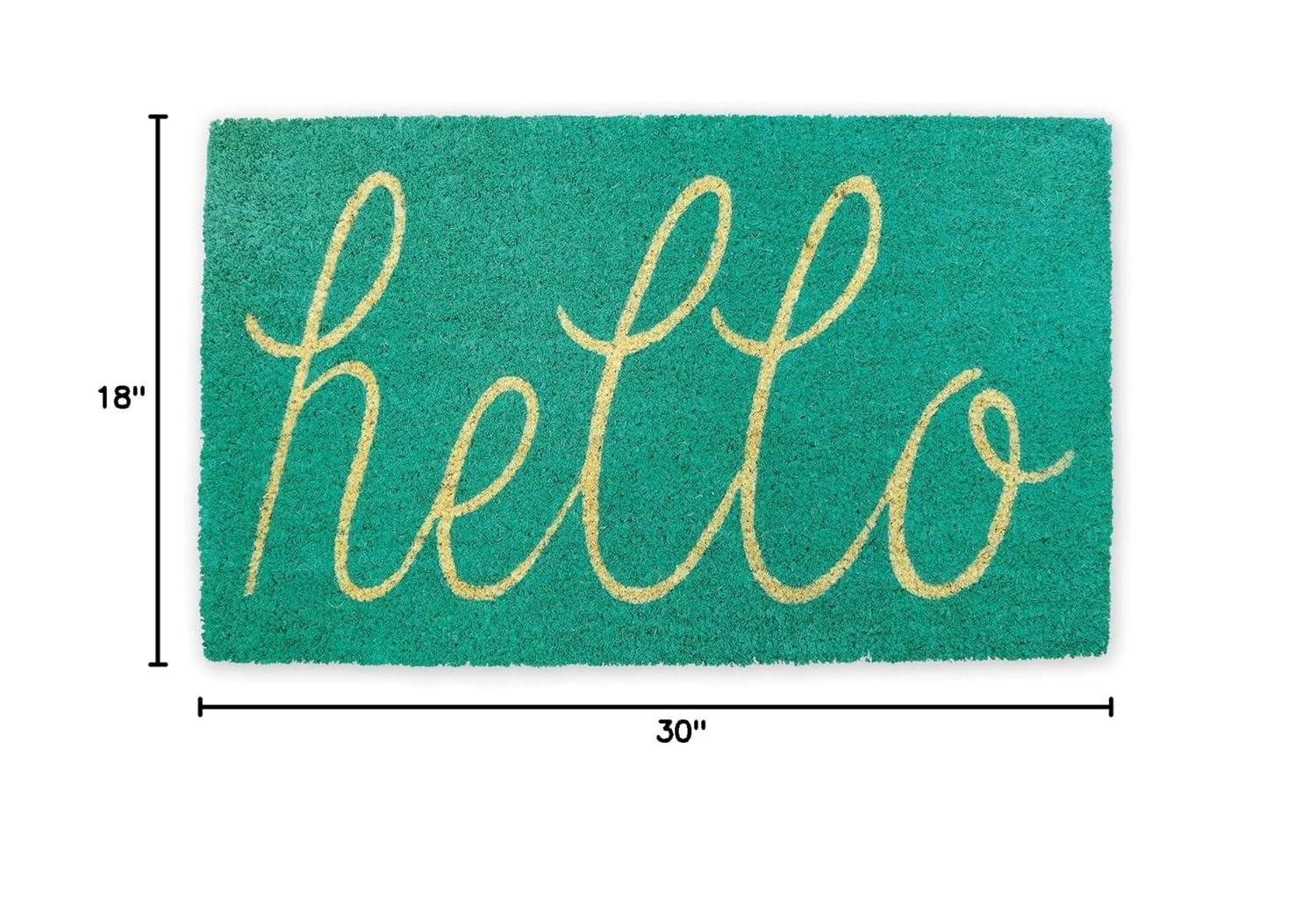 DII Hello Coir Fiber Doormat Non-Slip Durable Outdoor/Indoor, Pet Friendly, 17x29", Storm Blue
