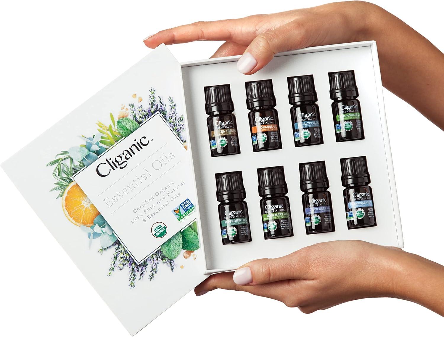 Cliganic Organic Aromatherapy Set - Top 8 Essential Oils - 8x0.17oz