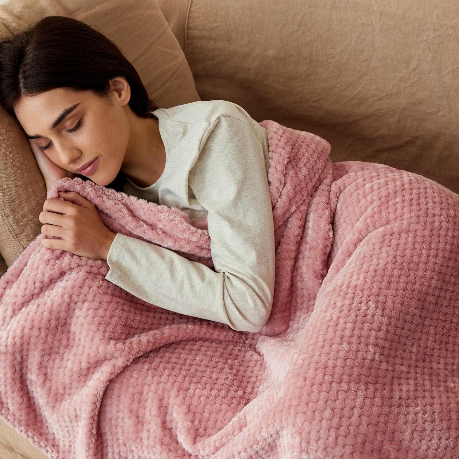 Exclusivo Mezcla Waffle Textured Extra Large Fleece Blanket, Super Soft and Warm Throw Blanket for Couch, Sofa and Bed (Dusty Pink, 50"x70")-Cozy, Fuzzy and Lightweight